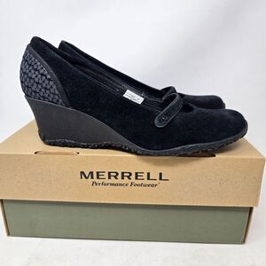 MERELL Petunia Black Suede Wedge MaryJanes Size 9.5M